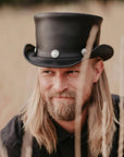 El Dorado  Black Leather Top Hat with a Buffalo Band by American Hat Makers