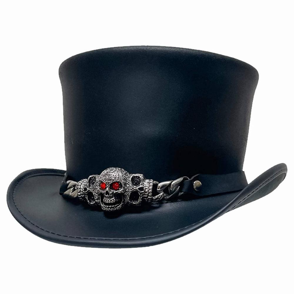 El Dorado Black Leather Top Hat with Red Eye Skull Band by American Hat Makers