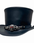 El Dorado Black Leather Top Hat with Red Eye Skull Band by American Hat Makers