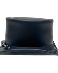 A side view of a El Dorado Black Leather Top Hat with Red Eye Skull Band 