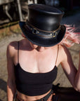 El Dorado Black Leather Top Hat with SR2 Band by American Hat Makers
