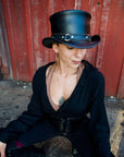 El Dorado Black Leather Top Hat with SR2 Band by American Hat Makers