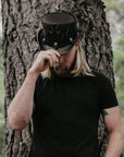 Flames Black Mesh Leather Top Hat by American Hat Makers