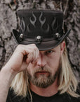 Flames Black Mesh Leather Top Hat by American Hat Makers