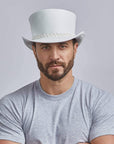 A man wearing Ghost Rider White Leather Top Hat