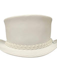 A front view of a Ghost Rider White Leather Top Hat