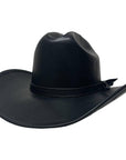 An angle view of a Gorge Leather Cattleman Black Cowboy Hat 