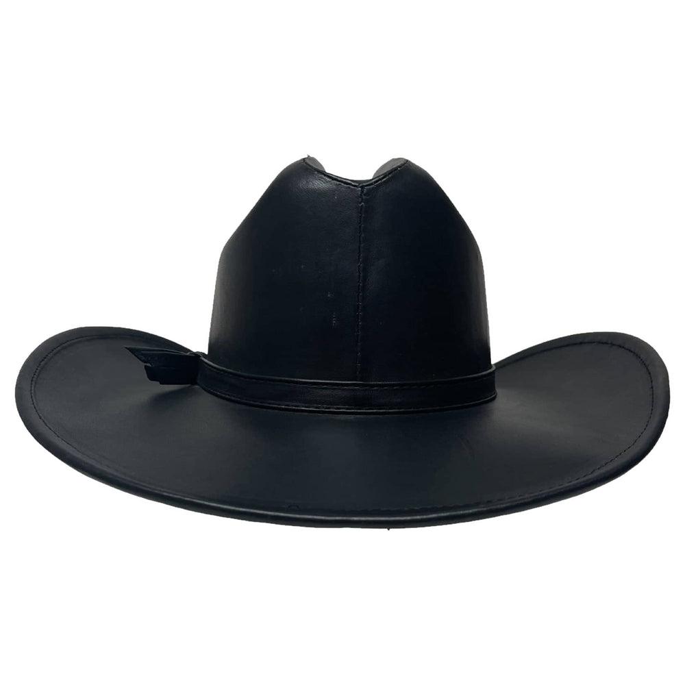 A back view of a Gorge Leather Cattleman Black Cowboy Hat 