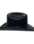A side view of a Black Gorge Cattleman Leather Cowboy Hat 