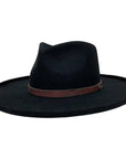 An angle view of a Hudson Black Felt Fedora Hat 