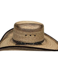 A side view of a Straw Palm Cowboy Hat 