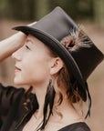 Marlow Black Finished Leather Top Hat with LT Band by American Hat Makers