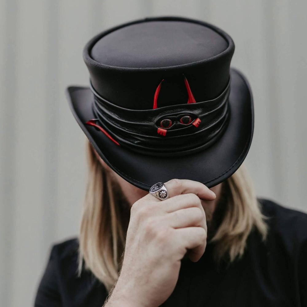 Marlow Lil Evil Black Leather Top Hat by American Hat Makers - Hover