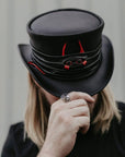 Marlow Lil Evil Black Leather Top Hat by American Hat Makers - Hover