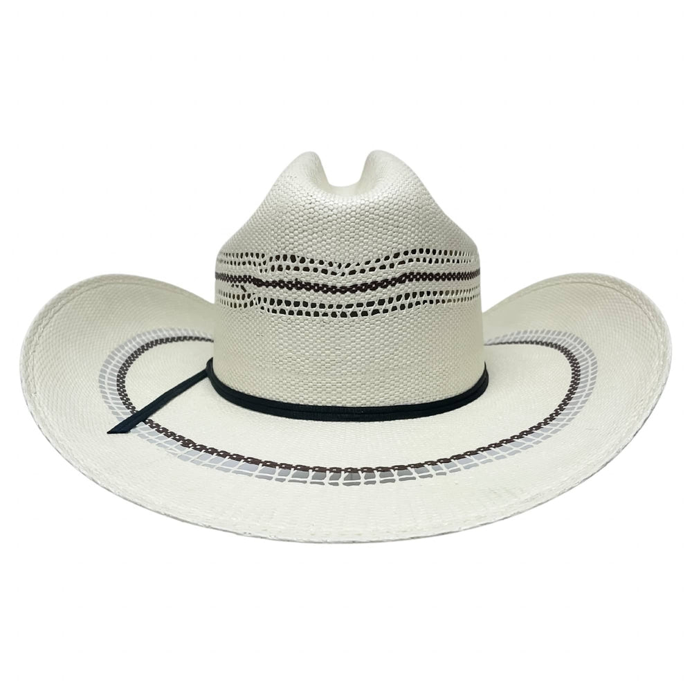 A back view of a Ponderosa Cream Wide Brim Straw Hat 