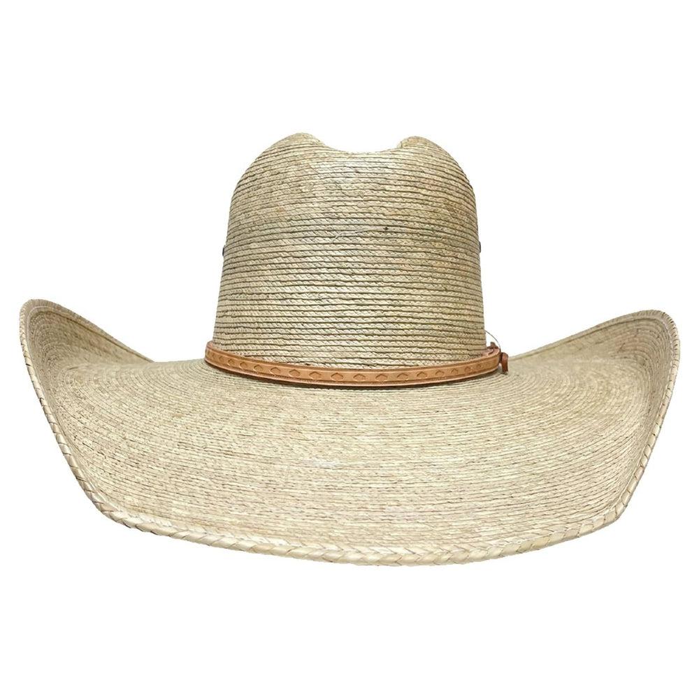 A front view of a Ringo Natural Vaquero Tejano Palm Cowboy Hat