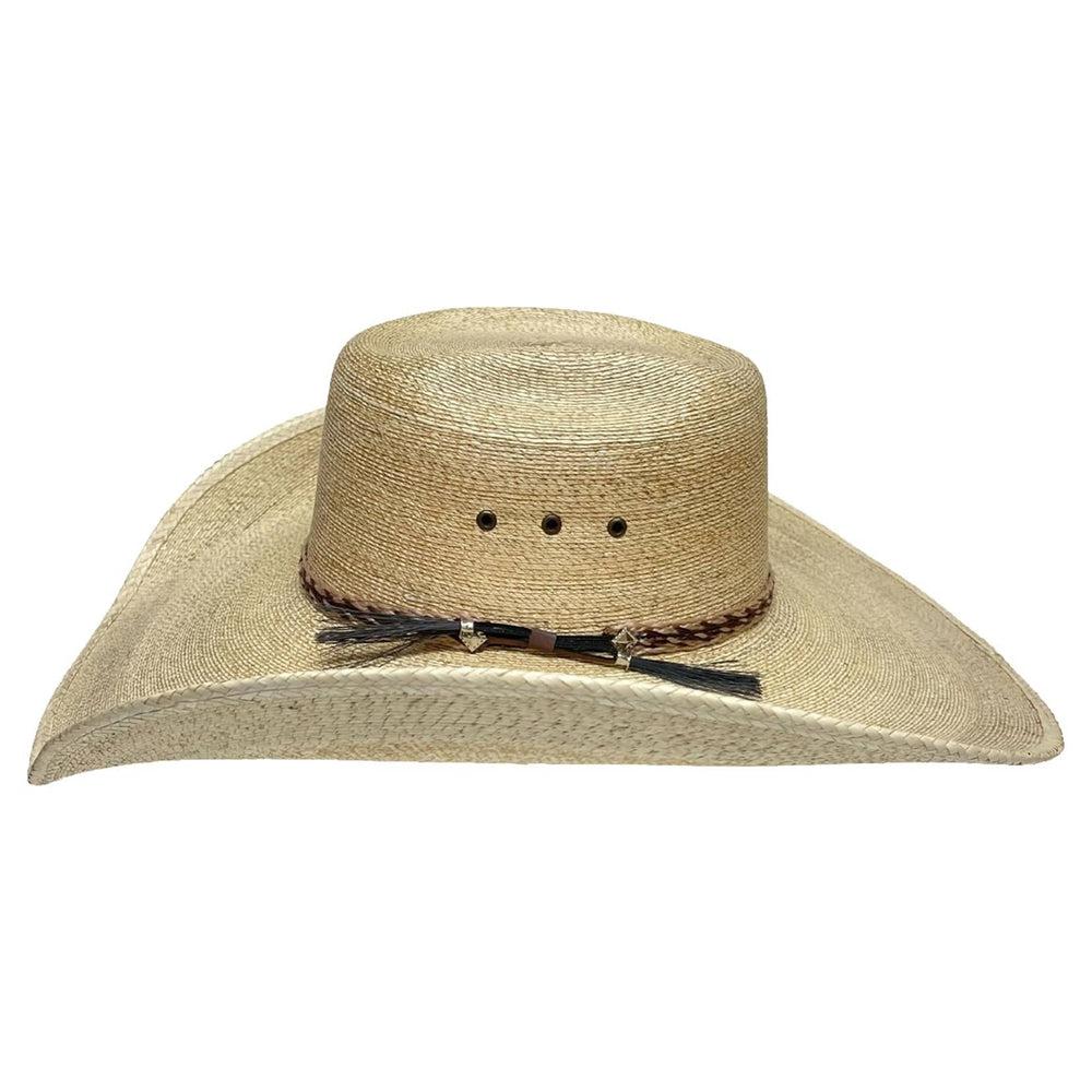 A side view of a Roper Natural Straw Hat 