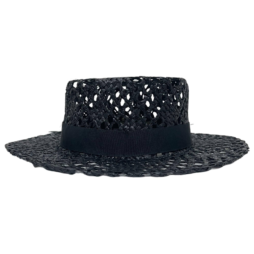 Front view of Saunter Black Straw Sun Hat 