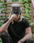 Silver Skull Black Top Hat by American Hat Makers