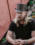Silver Skull Black Top Hat by American Hat Makers - Hover