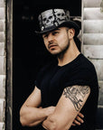 Silver Skull Black Top Hat by American Hat Makers