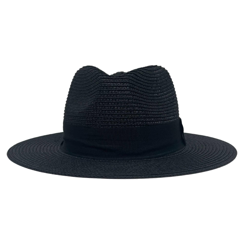 A front view of an Afternoon Black Straw Sun Hat