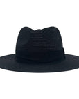 A front view of an Afternoon Black Straw Sun Hat 