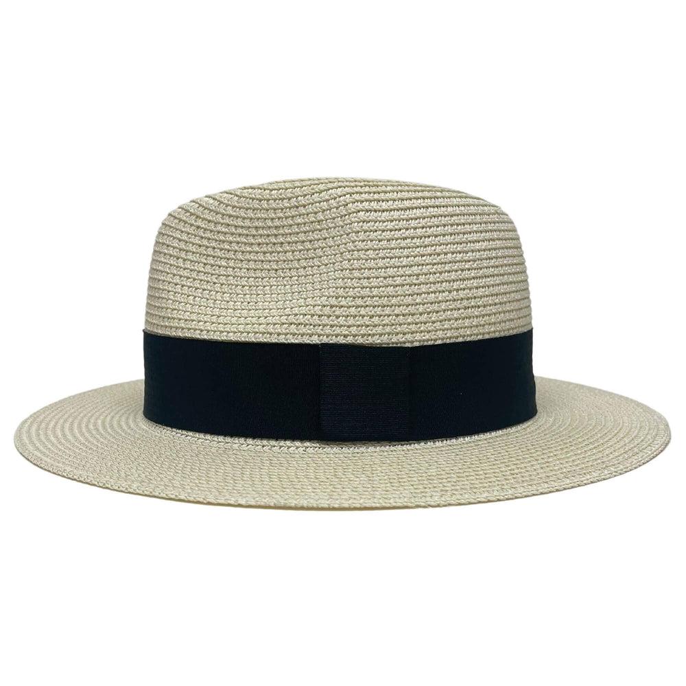 A side view of a Sunday Cream Straw Sun Hat 
