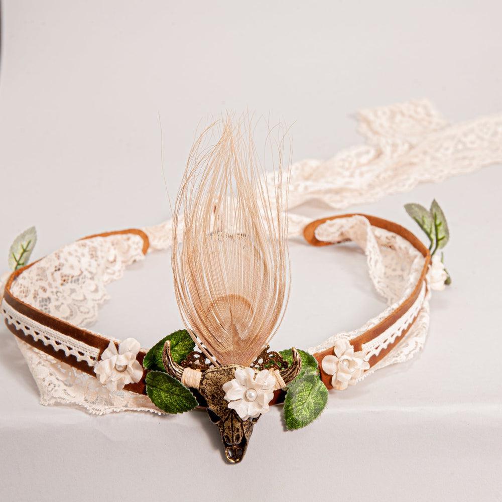 A front view of a true love designed brown hat band