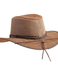 A back view of Breeze Bomber Brown Leather Mesh Sun Hat