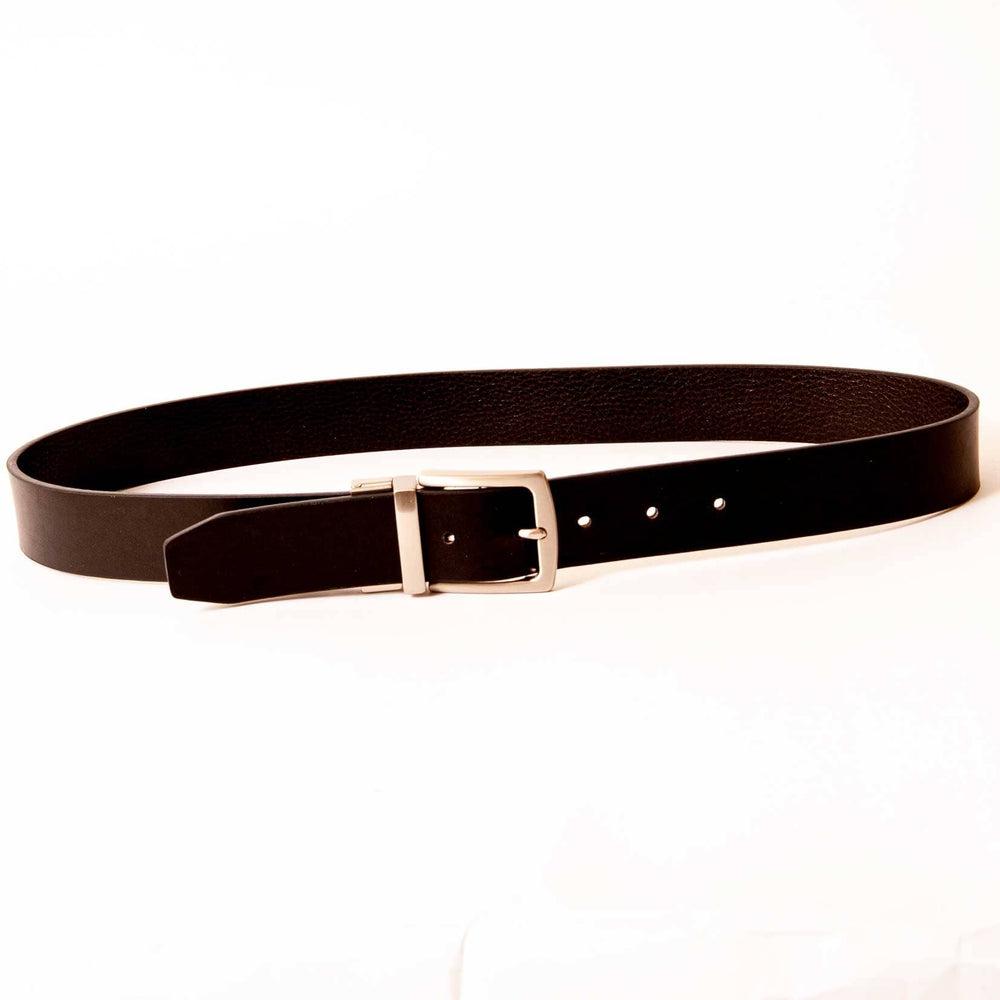Reversible Black Leather Belt on a front view