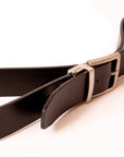 Reversible Black Leather Belt on an angle view