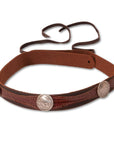A closer view of a Blazer Buffalo Nickel Leather Brown Hat Band