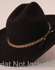 An angle view of a Bodie Brown Hat Band on a black felt hat