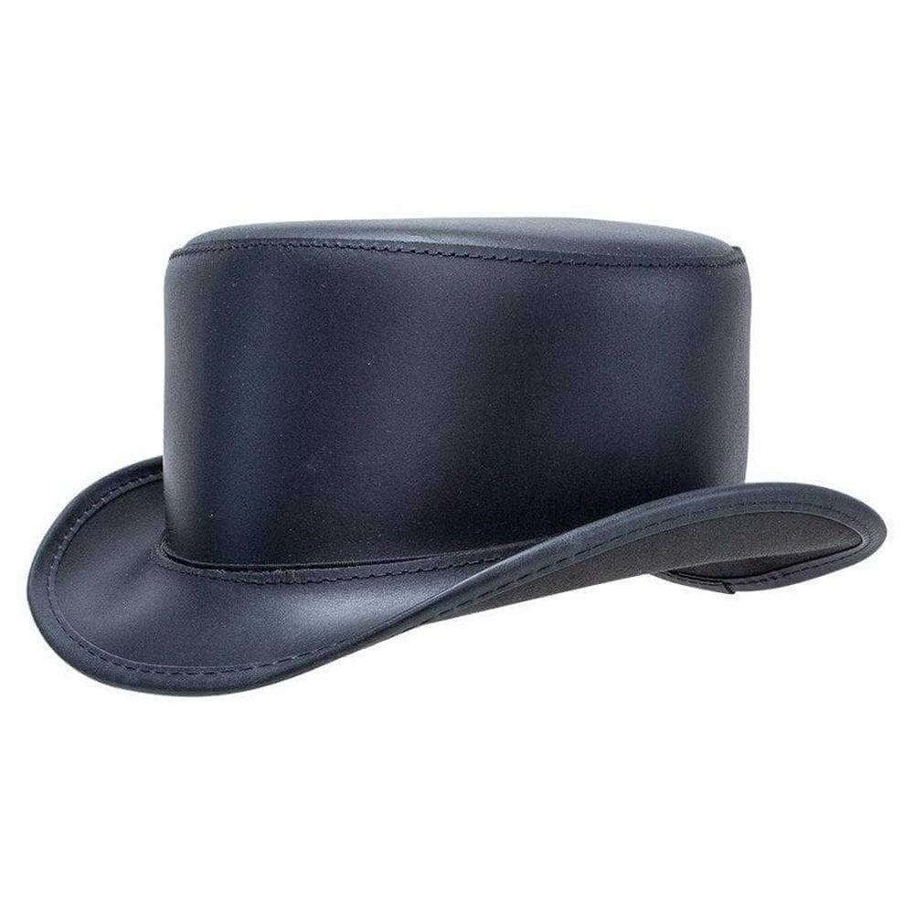 Bromley Unbanded Black Leather Top Hat by American Hat Makers