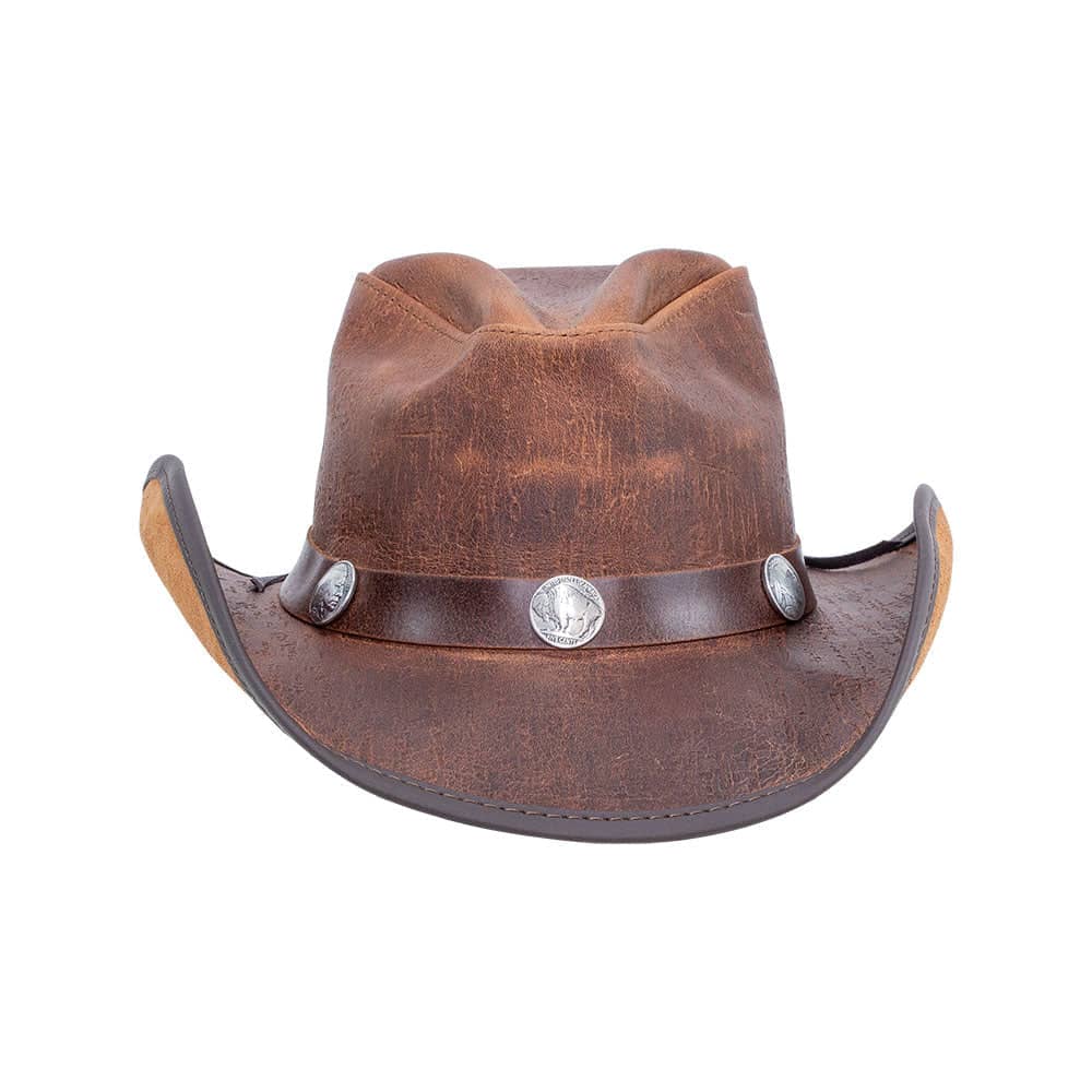 A front view of a Cobblestone Leather Cowboy Hat with 3&quot; Brim and 4&quot; Crown 