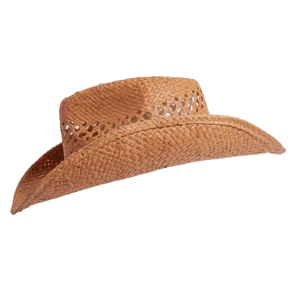 A side view of Carly brown straw hat 