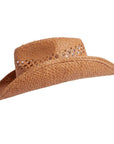 A side view of Carly brown straw hat