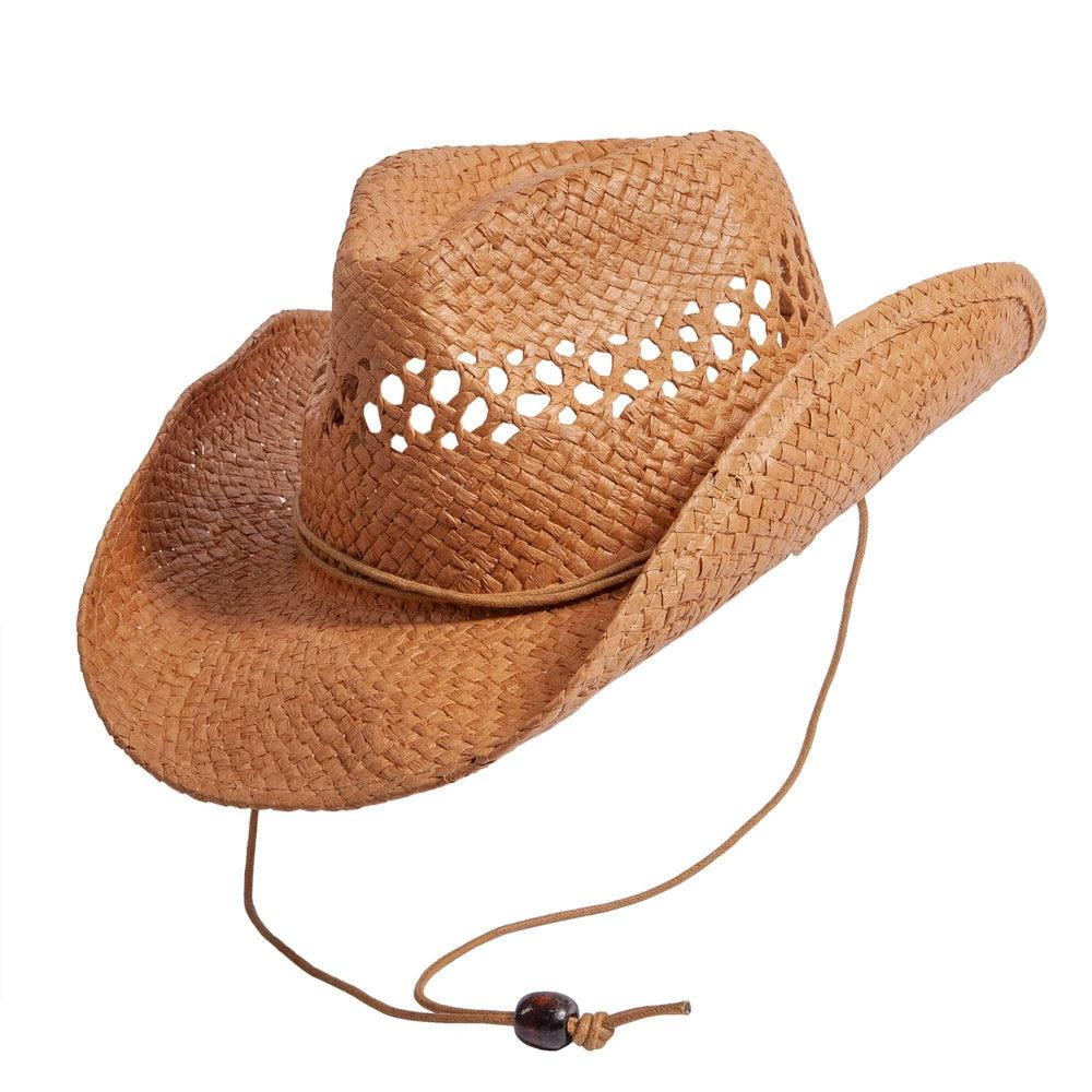 An angled left side view of Carly brown straw hat 