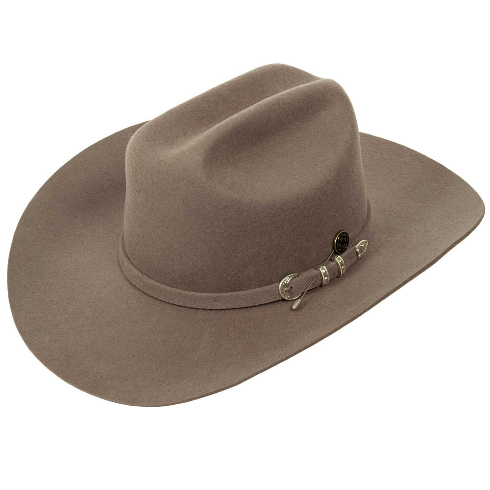An angle view of a Gunsmoke Cattleman Felt Cowboy Hat