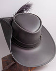 Cavalier Black Leather Hat with a Musket band by American Hat Makers