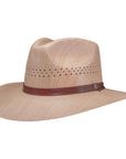 A side view of Barcelona Wide Brim Natural Straw Sun Hat for men