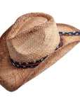 An angle side view Dusty brown straw cowboy hat 