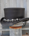 El Dorado Black Leather Top Hat with a 5 Skull Band by American Hat Makers
