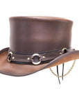 El Dorado Brown Leather Top Hat with SR2 Band by American Hat Makers