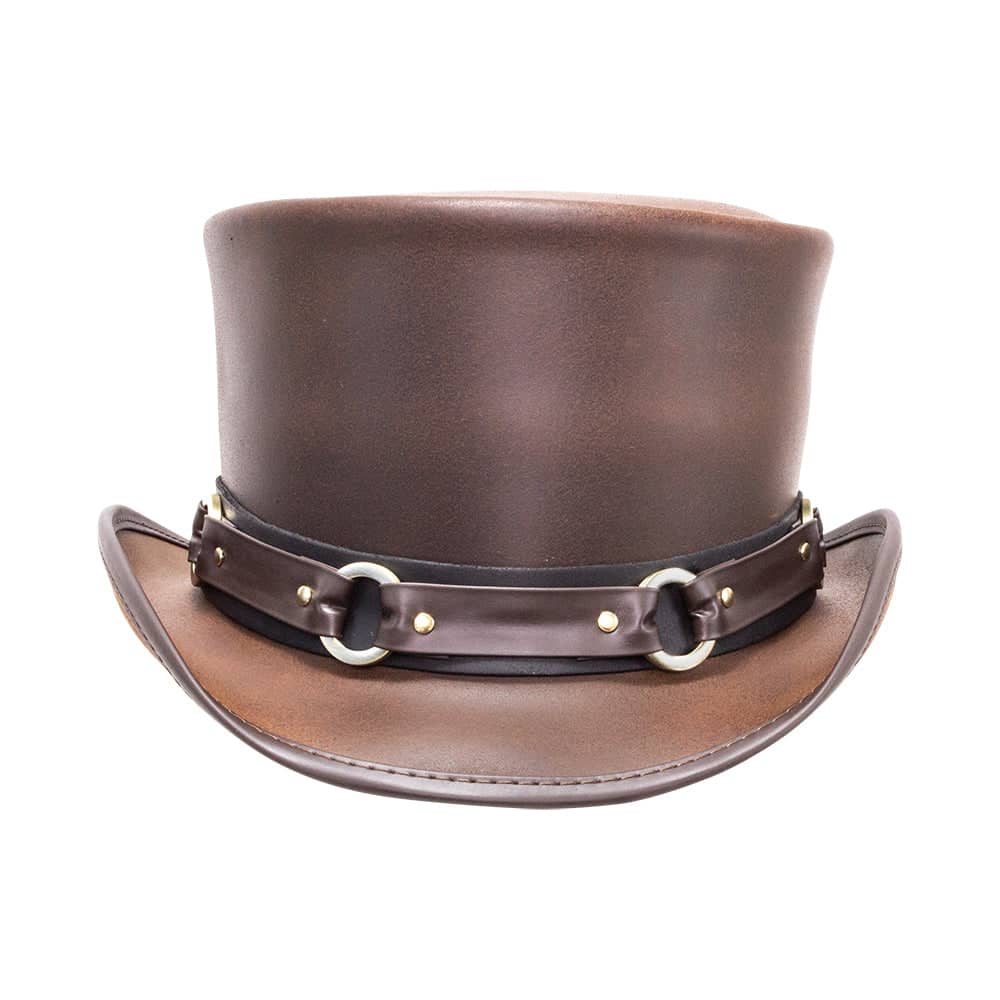 El Dorado Brown Leather Top Hat with SR2 Band by American Hat Makers