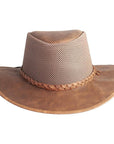 A front view of a Breeze Copper Leather Mesh Sun Hat