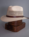 Milan mens cream fedora with leather hat band