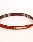 A side view of a Fargo Tooled Leather Cowboy Hat Band with silver buckle