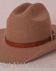 Firebird Brown Leather Cowboy Hat Band on a brown felt hat